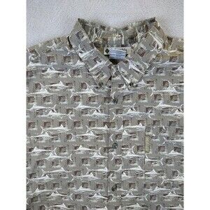 Columbia Fish Print Camp Shirt Men's XL Cotton Short Sleeve Button Down Brown